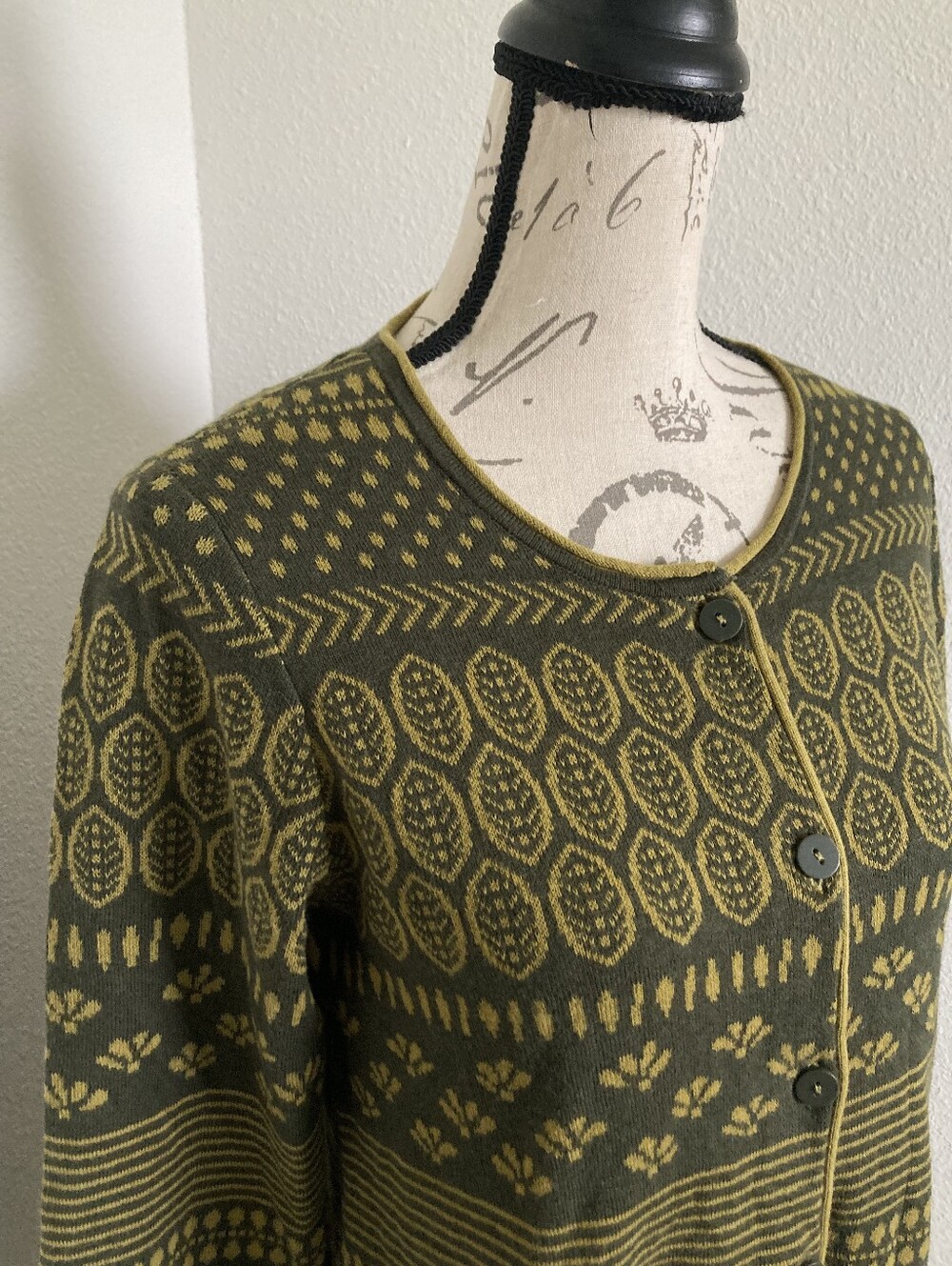 Gudrun Sjoden Green Leaf long Cardigan sweater S Organic Cotton Wool Boho Nwt - Picture 9 of 15